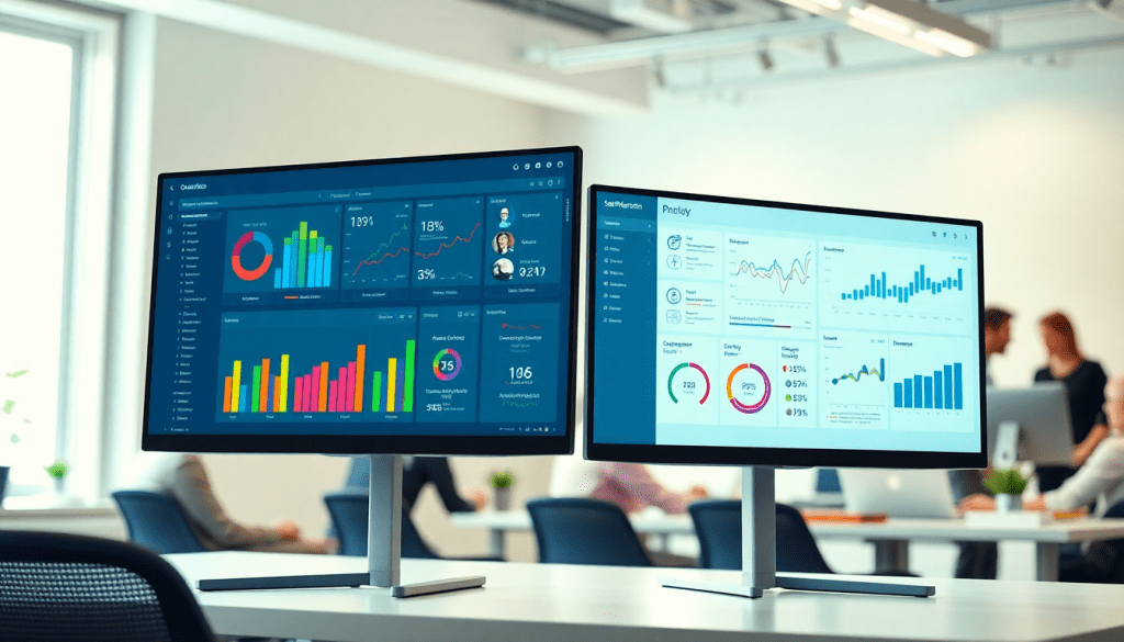 Marketing dashboard automation showcasing marketing analytics dashboard, automated performance reports, and cross-channel insights in a digital agency setting.