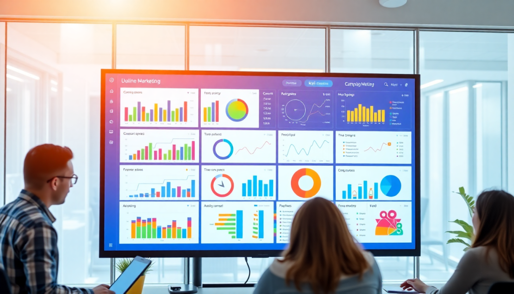 Digital marketing KPI dashboard displaying marketing metrics visualization, automated KPI reports, and cross-channel analytics for ROI tracking and campaign KPI monitoring.