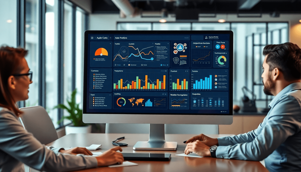 Automated KPI reporting dashboard displaying real-time performance metrics and AI analytics, used for digital campaign tracking and data-driven marketing insights.