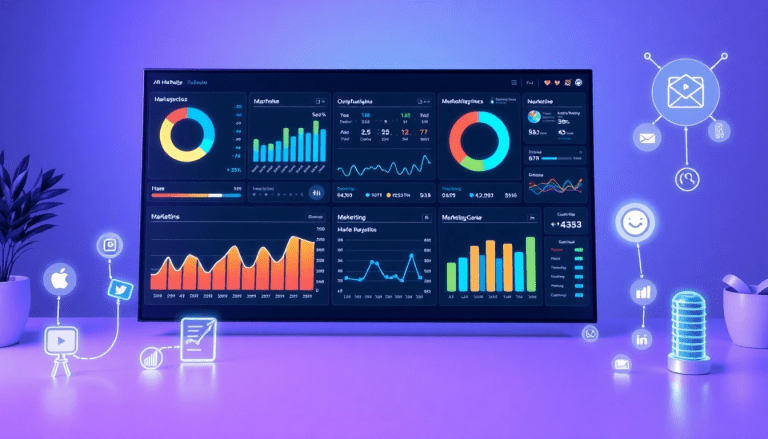 AI-powered marketing dashboard automation showcasing real-time analytics, multi-channel data aggregation, and report scheduling, highlighting TapClicks marketing solutions.