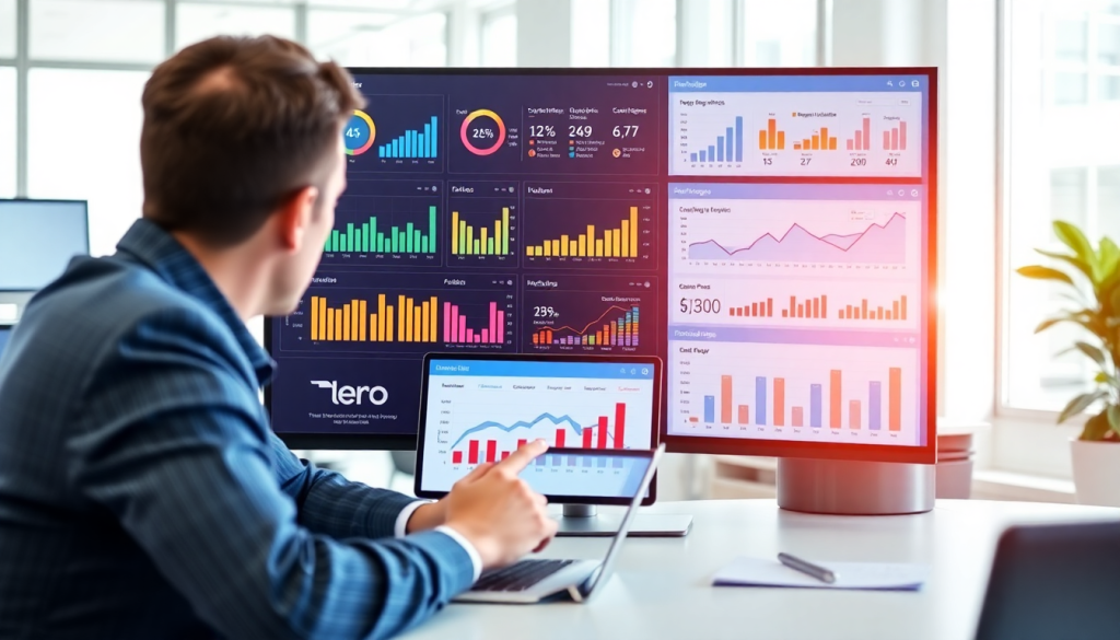 Performance marketing reporting software showing automated campaign reporting and analytics on ad spend optimization, ROAS tracking, conversion rates, digital advertising insights, cross-channel tracking, and client performance dashboards.