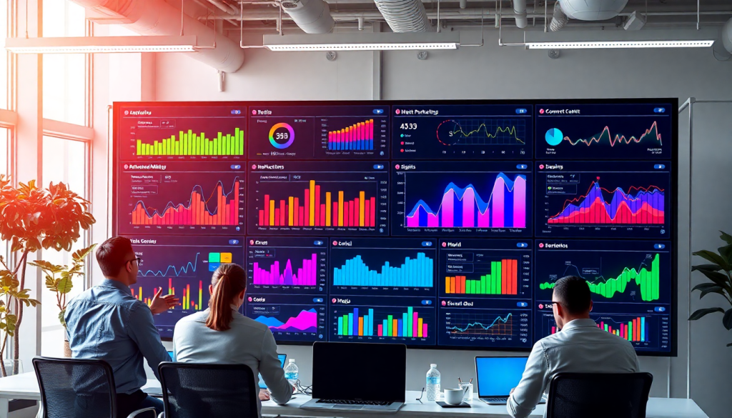 Marketing team using AI data visualization tool for marketing analytics automation with automated dashboard creation, cross-channel performance tracking, and campaign performance insights on TapClicks AI platform.