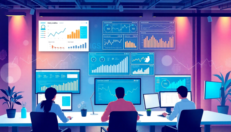 Modern office setting showcasing a team using NinjaCat alternative reporting software for agencies with multiple screens displaying client dashboard platforms, cross-channel reporting tools, and campaign performance tracking analytics.