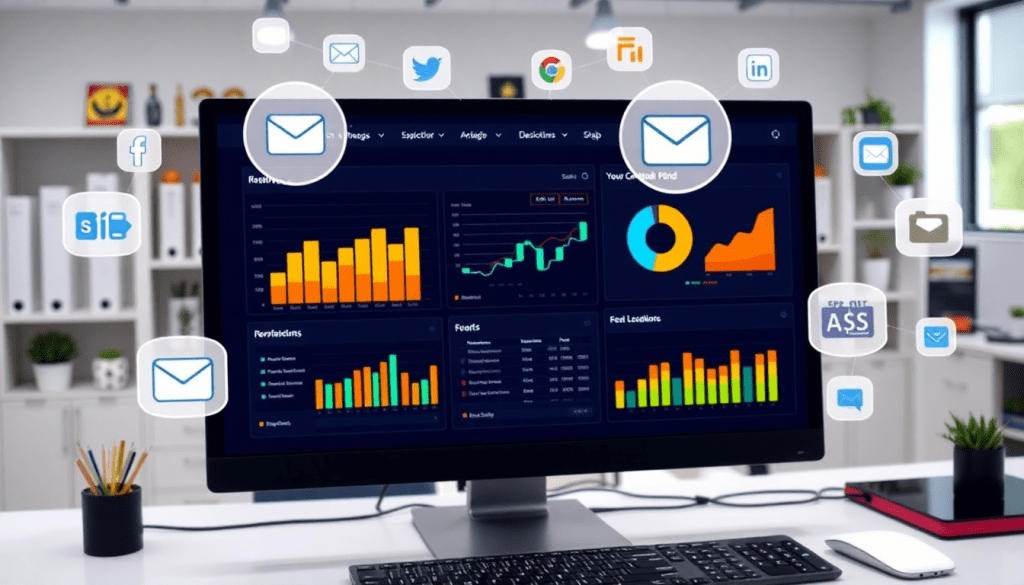 Multi-channel analytics dashboard displaying marketing data aggregation, campaign performance visualization, and integrated marketing metrics for omnichannel analytics solutions.