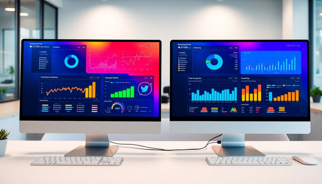 Marketing dashboard automation displaying cross-channel analytics and performance marketing KPIs with digital data visualization tools.
