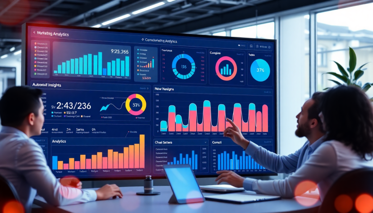 Performance marketing reporting software dashboard showing automated campaign reporting, performance analytics tools, ad spend optimization, ROAS tracking, conversion rate analytics, digital advertising insights, and cross-channel campaign tracking.