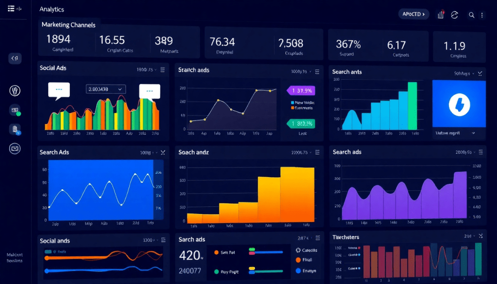 Multi-channel analytics dashboard showcasing cross-channel marketing analytics, performance tracking, and marketing data aggregation for unified reporting and campaign performance visualization.
