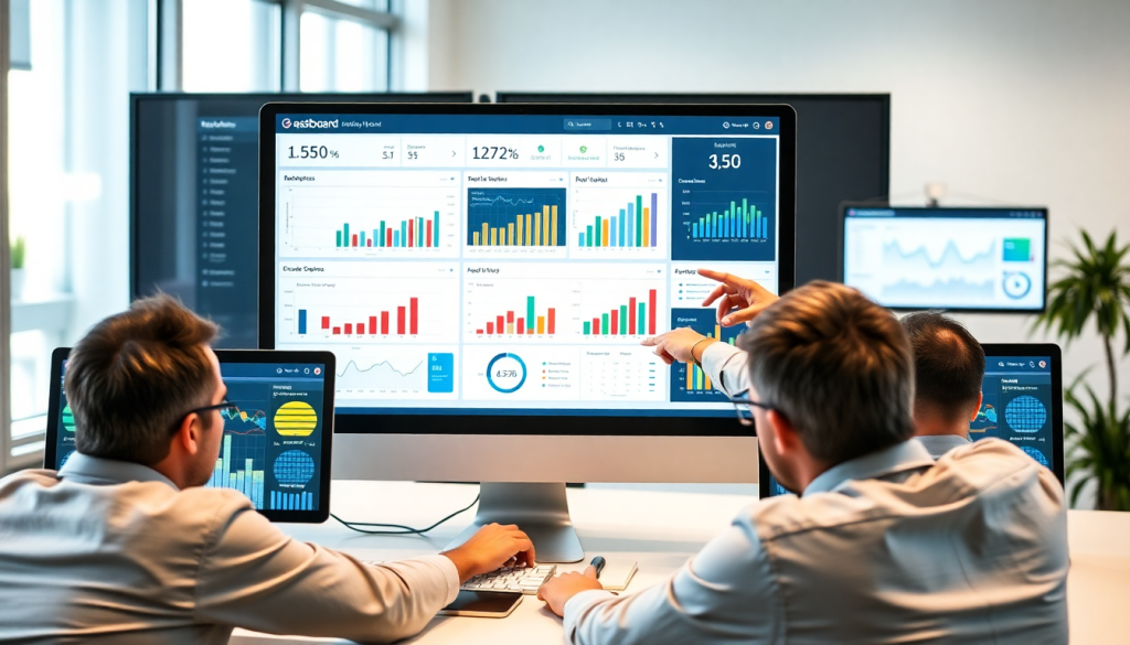 Marketing team analyzing a marketing analytics dashboard showcasing automated performance reports, agency reporting automation, client dashboard insights, cross-channel analytics using a TapClicks reporting platform, highlighting Supermetrics alternative and Funnel.io comparison for reporting automation for agencies and digital marketing data visualization.