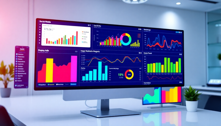 Multi-channel analytics dashboard showcasing cross-channel marketing analytics, performance tracking dashboard, marketing data aggregation, and campaign performance visualization.