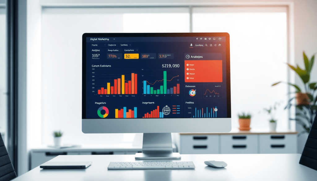 Digital marketing KPI dashboard displaying marketing metrics visualization, performance tracking, and campaign KPI monitoring with automated KPI reports and cross-channel analytics for ROI tracking and digital campaign reporting insights.