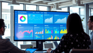 Multi-channel analytics dashboard displaying cross-channel marketing metrics, performance tracking, and campaign visualization for ROI insights.
