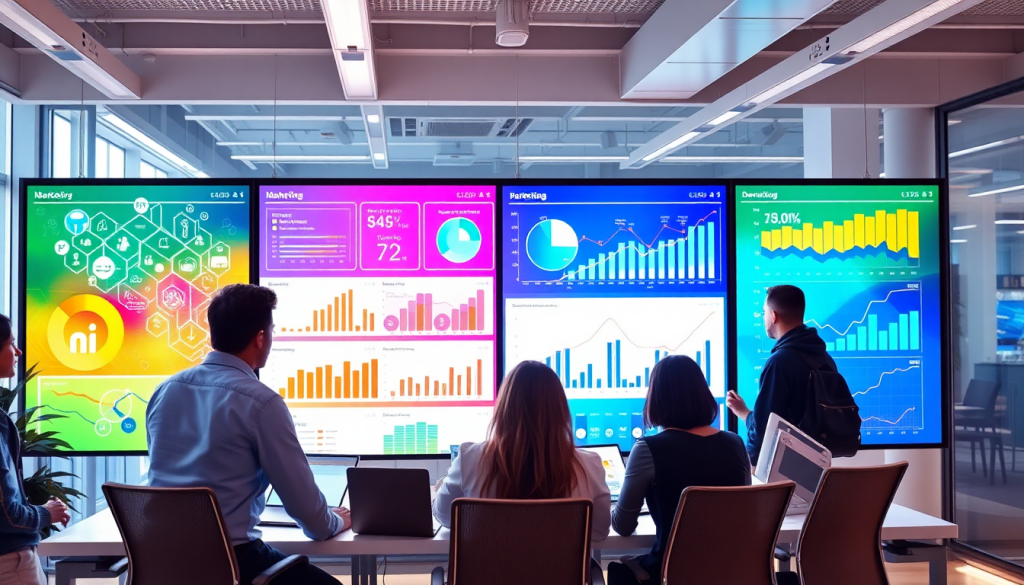 AI data visualization tool for marketing teams, showcasing automated marketing analytics and AI-powered dashboards for marketing data storytelling, with interactive cross-channel visualization and campaign performance insights in a digital performance dashboard.