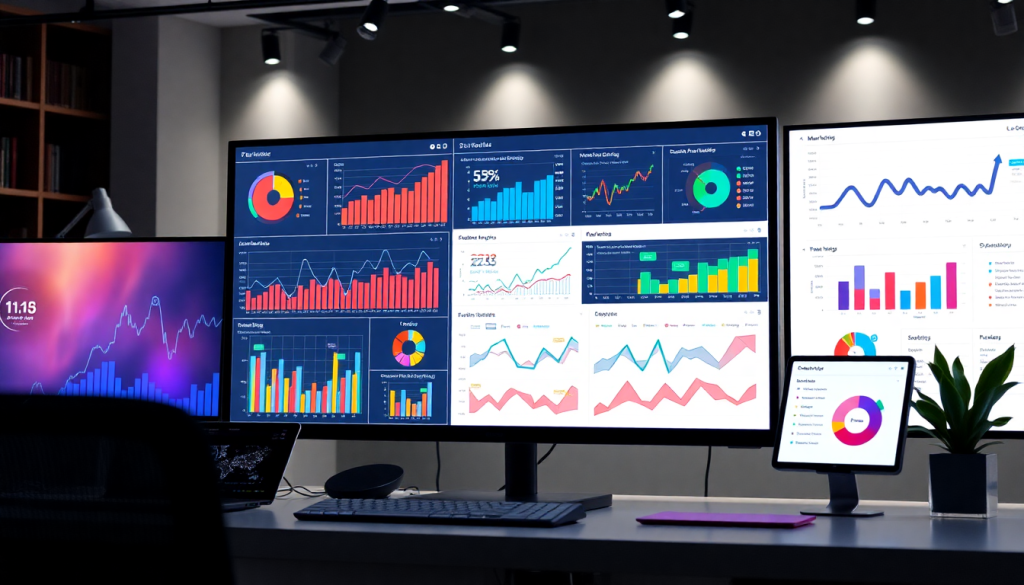 Multi-channel analytics dashboard displaying cross-channel marketing analytics, performance tracking, and campaign performance visualization with integrated marketing metrics.