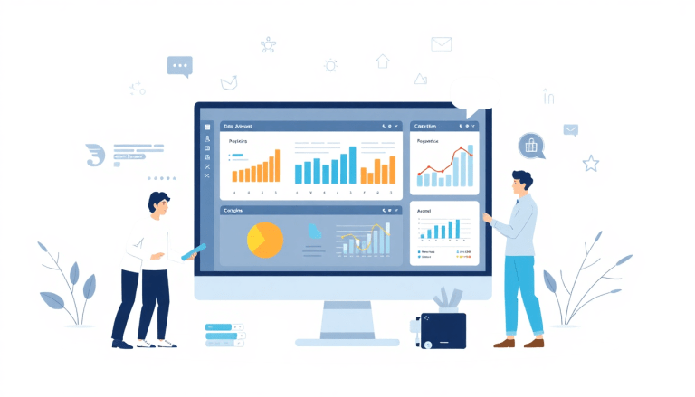 "Illustration of a client dashboard platform displaying cross-channel reporting tools, ideal for automated marketing reports and agency reporting automation."