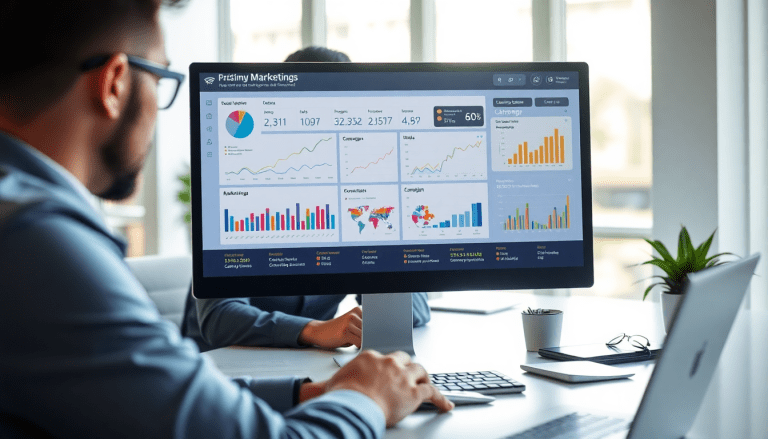 Person analyzing a marketing analytics dashboard on a computer screen, showcasing performance marketing KPIs and cross-channel analytics for automated agency reporting and digital marketing data visualization, highlighting Funnel.io alternative features.