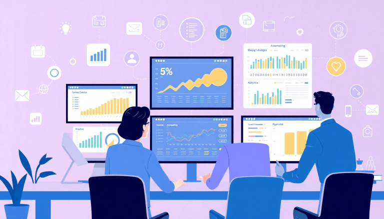 Team analyzing marketing data on multiple screens, showcasing a NinjaCat alternative with automated reporting, client dashboard platform, cross-channel analytics, and agency reporting automation.