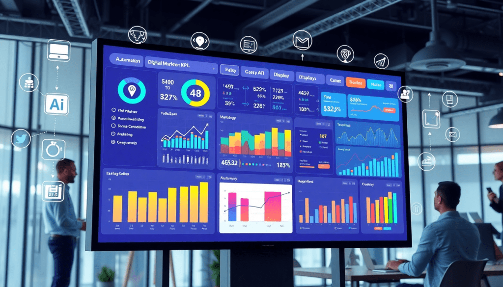 Automated KPI reporting dashboard with marketing analytics automation features, displaying AI reporting assistant, cross-channel performance tracking, client analytics automation, marketing data visualization, ROI tracking dashboard, and campaign performance insights on the TapClicks AI platform.