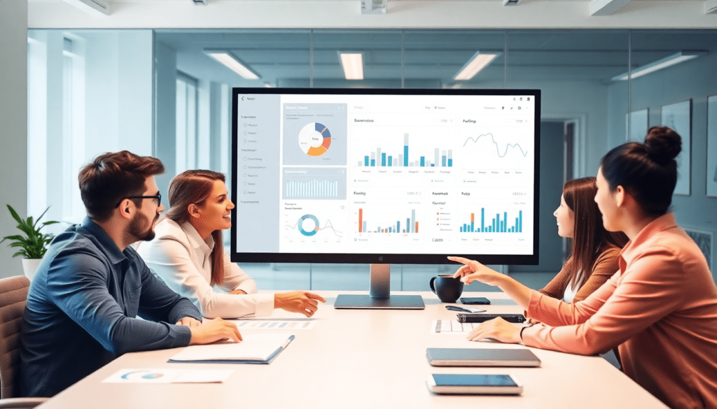 "Business team analyzing cross-channel analytics on a marketing analytics dashboard for automated performance reports and agency reporting automation, illustrating a Funnel.io alternative with client dashboard insights."