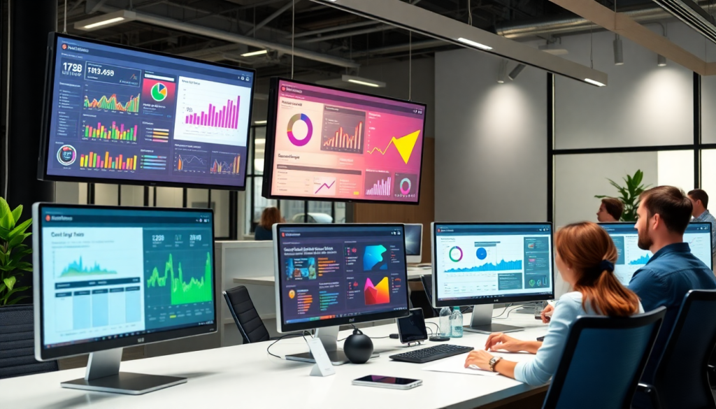 White-label marketing dashboard for agencies featuring customizable client dashboards on multiple screens, showcasing branded analytics software and automated data visualization for cross-channel agency reporting.
