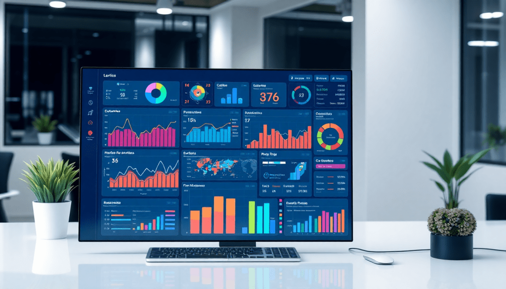 Multi-channel analytics dashboard displaying cross-channel marketing analytics, performance tracking, and marketing data aggregation in a unified reporting platform for campaign performance visualization and ROI tracking.
