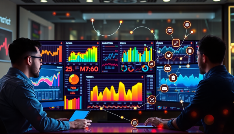 AI data visualization tool for marketing teams displaying automated marketing analytics with AI-powered dashboards and interactive data reports, showcasing cross-channel visualization and campaign performance insights in a real-time marketing metrics dashboard.