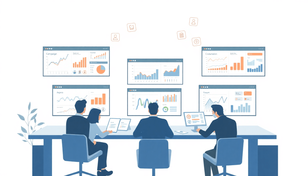 Agency team using an advanced client dashboard platform for automated marketing reports and cross-channel reporting, showcasing NinjaCat alternatives and competitors like TapClicks and Supermetrics.