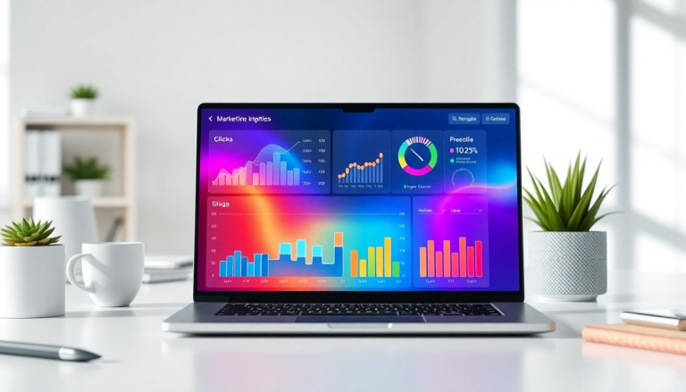 Digital marketing KPI dashboard displaying marketing metrics visualization, performance tracking dashboard elements, campaign KPI monitoring, and cross-channel analytics.