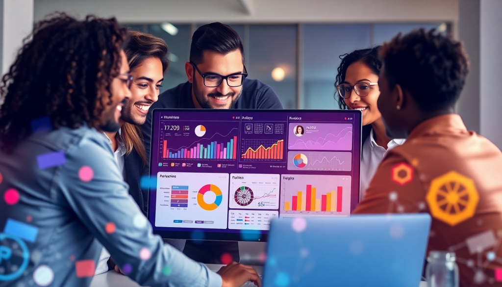Marketing team using AI data visualization tool for campaign performance insights, featuring automated dashboard creation and cross-channel performance tracking on the Tapclicks AI platform.
