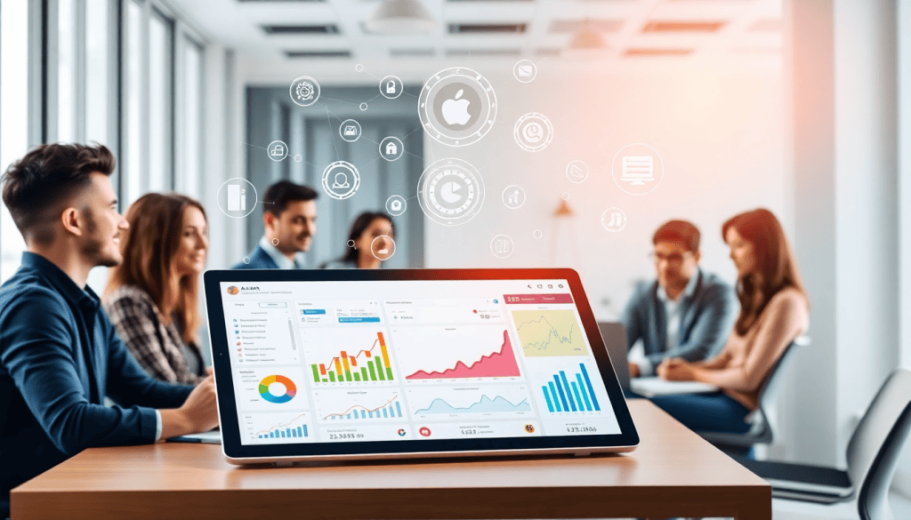 Team using AI data visualization tool for marketing analytics automation, featuring AI reporting assistant and automated dashboard creation for cross-channel performance tracking.