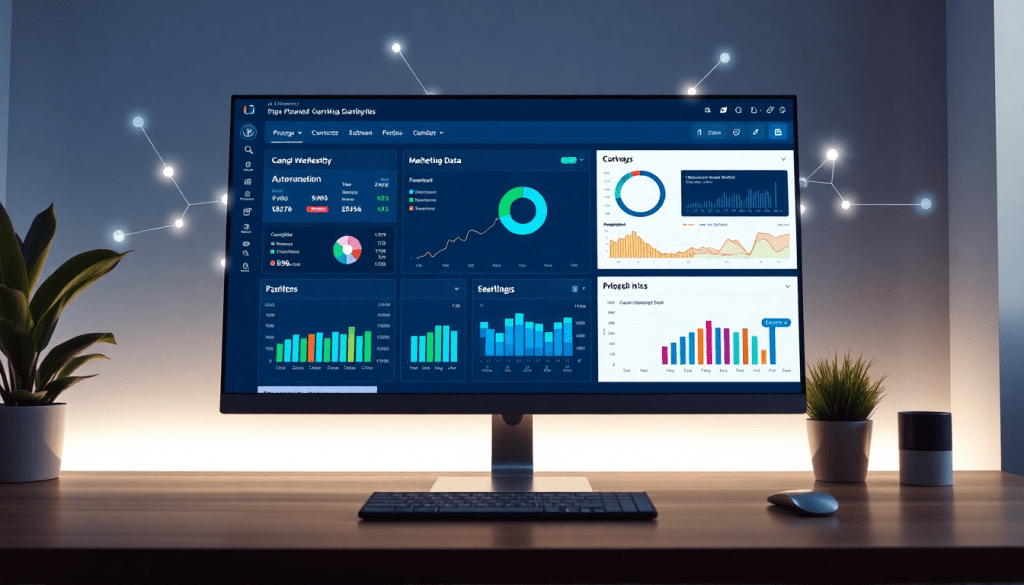 Automated KPI reporting dashboard displaying marketing analytics automation, AI reporting assistant features, and cross-channel performance tracking via TapClicks AI platform.