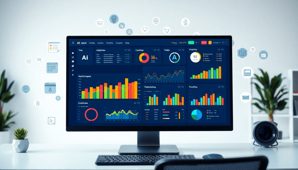 Automated KPI reporting dashboard displaying real-time performance metrics and AI analytics for marketing insights and cross-channel performance analysis.