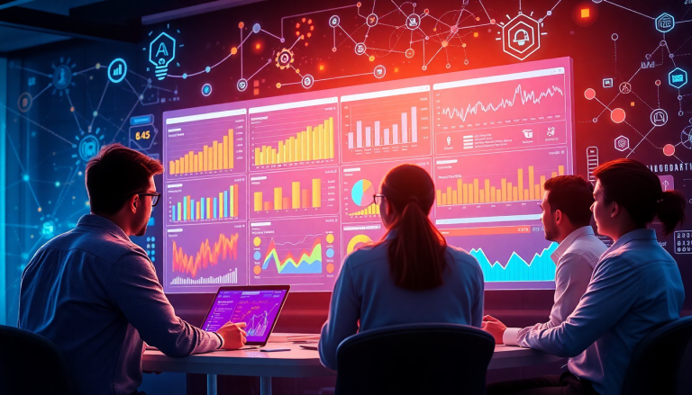 AI data visualization tool for marketing teams showcasing marketing analytics automation, AI reporting assistant, automated dashboard creation, cross-channel performance tracking, and client analytics automation, highlighting a ROI tracking dashboard on the TapClicks AI platform for marketing intelligence automation and campaign performance insights.