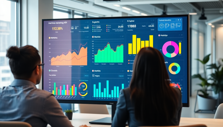 Digital marketing KPI dashboard showcasing marketing metrics visualization, performance tracking, campaign KPI monitoring, and automated KPI reports for cross-channel analytics and ROI tracking.