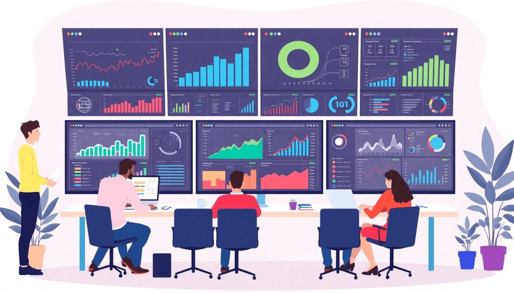 Collaborative team working on automated marketing reports with advanced dashboards, illustrating NinjaCat alternative for agency reporting automation and white-label analytics.
