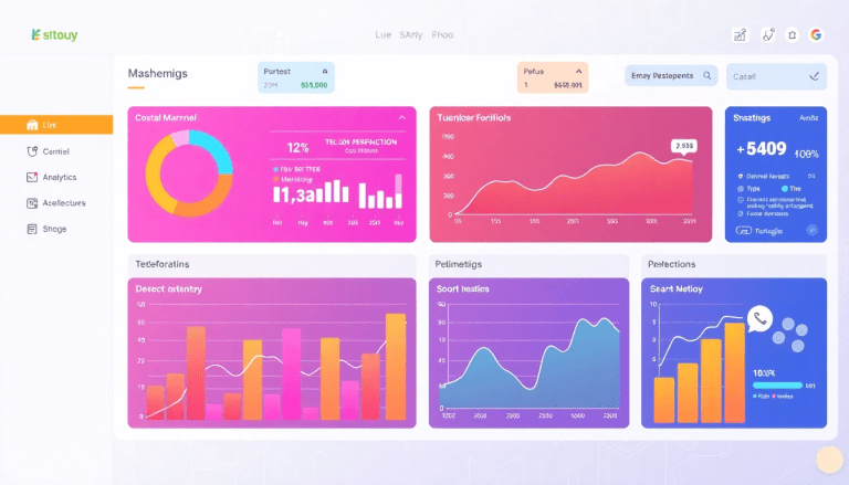 Digital marketing KPI dashboard showcasing marketing metrics visualization, performance tracking, campaign KPI monitoring, and cross-channel analytics, with automated reports and ROI tracking for optimizing digital campaigns using AI-driven insights.