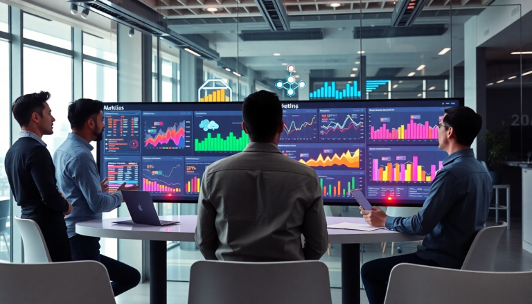 AI data visualization tool for marketing teams showcased on a digital performance dashboard, featuring interactive data reports, cross-channel visualization, and automated marketing analytics for real-time marketing metrics and campaign performance insights.