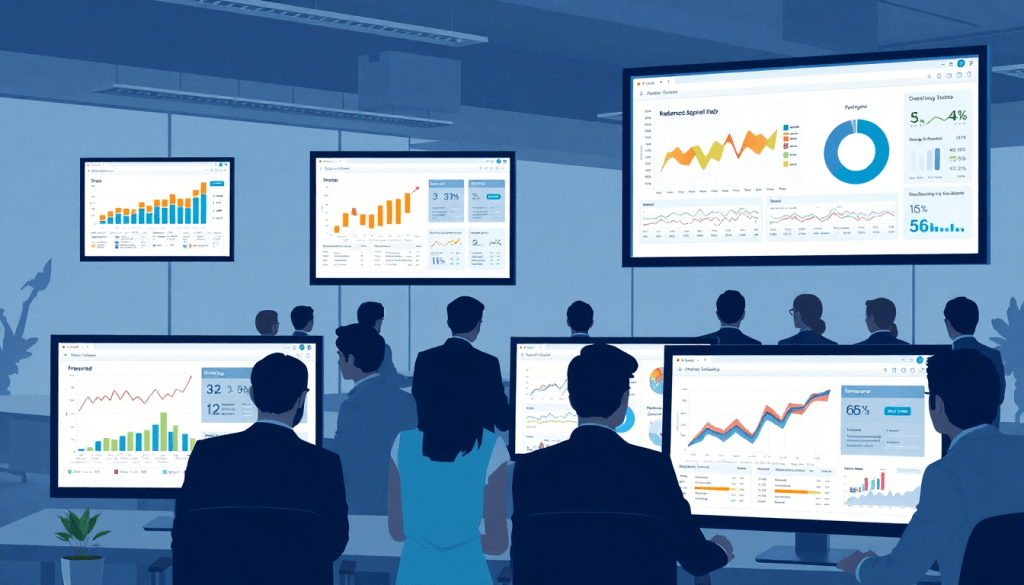 Office setting with multiple screens displaying NinjaCat alternative software dashboards for automated marketing reports, client dashboard platforms, and cross-channel reporting tools, ideal for reporting software for agencies and campaign performance tracking.