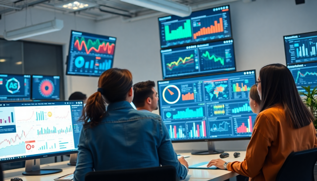 Marketing team uses AI data visualization tool with AI-powered dashboards for interactive data reports and real-time marketing metrics, enhancing campaign performance insights and cross-channel visualization.