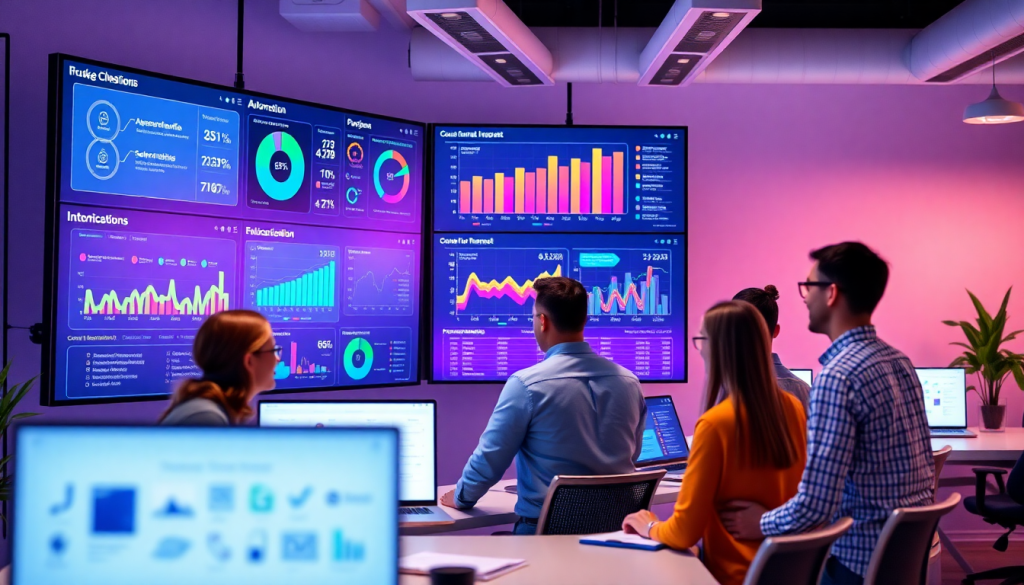 Digital marketing team utilizing best marketing reporting software with analytics dashboard for automated performance reports, showcasing agency reporting automation and client dashboard insights in a collaborative environment.