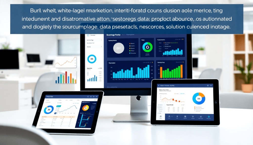White-label marketing dashboard for agencies displayed on multiple devices showing customizable client dashboards and automated data visualization for agencies.