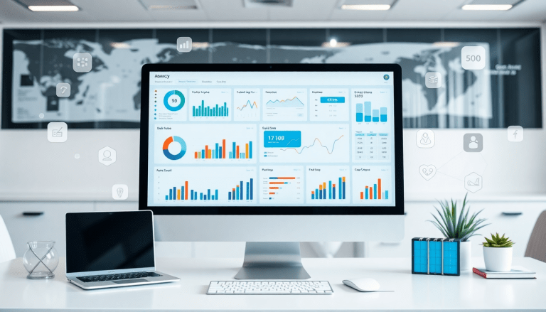White-label marketing dashboard for agencies showcasing customizable client dashboards, branded analytics software, and automated data visualization for agency reporting platform and performance tracking.