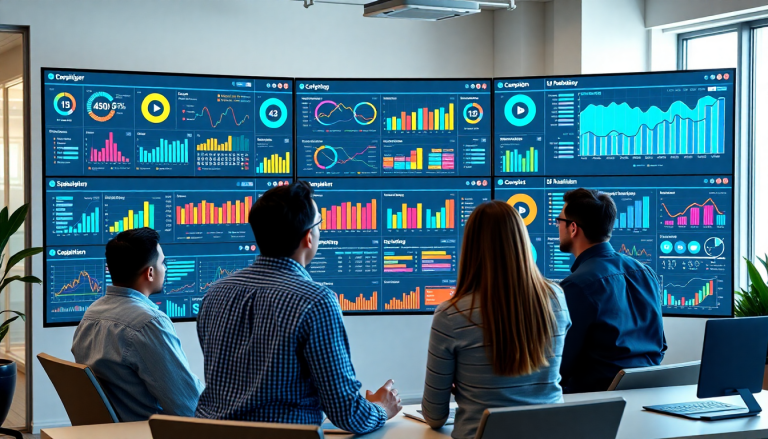 Digital marketing KPI dashboard showing marketing metrics visualization, performance tracking with campaign KPI monitoring and cross-channel analytics, ideal for ROI tracking and digital campaign reporting.