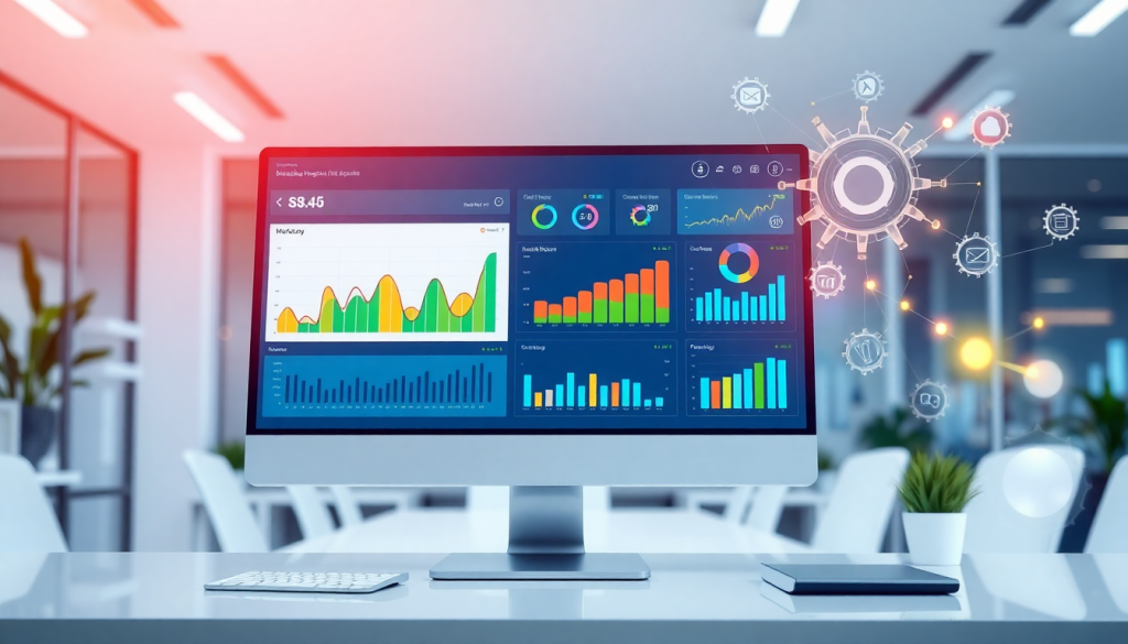 AI-powered marketing dashboard displaying multi-channel data aggregation and real-time analytics for automated reporting workflows and campaign performance tracking.