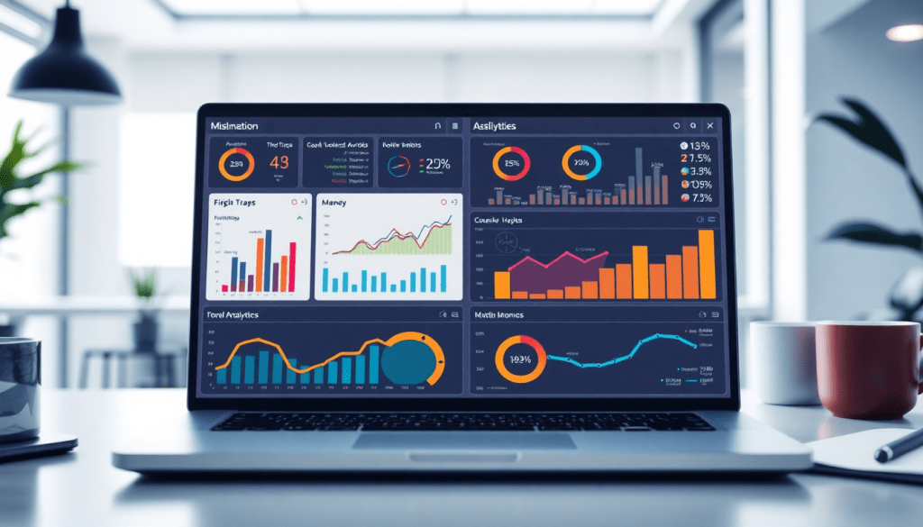 Marketing dashboard automation showcasing digital marketing data visualization, automated performance reports, cross-channel analytics, and performance marketing KPIs on a laptop screen for agency reporting automation.