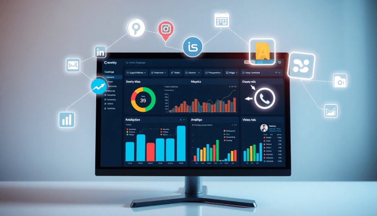 Performance marketing reporting software dashboard displaying automated campaign reporting, performance analytics, ad spend optimization, ROAS tracking, conversion rate analytics, digital advertising insights, and cross-channel tracking.