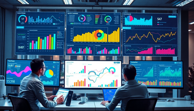 Performance marketing reporting software interface showing automated campaign reporting, ad spend optimization dashboard, and conversion rate analytics.