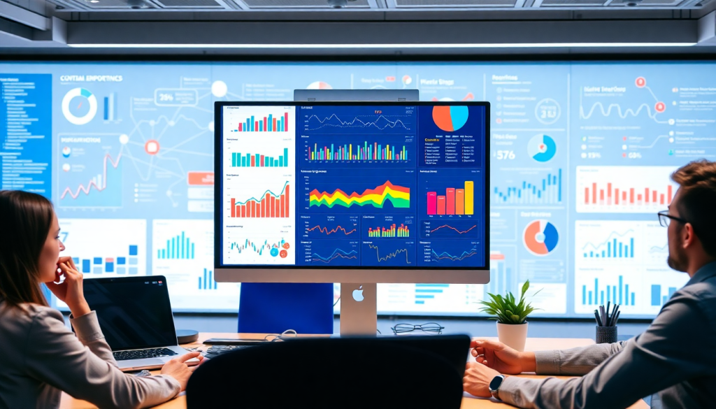 "Professionals analyzing data on a computer screen displaying automated marketing reports and cross-channel reporting tools, ideal for agencies seeking a NinjaCat alternative and best competitors like TapClicks."