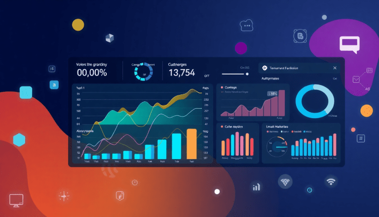 Multi-channel analytics dashboard displaying cross-channel marketing analytics, performance tracking, marketing data aggregation, and campaign performance visualization with integrated marketing metrics and automated insights.