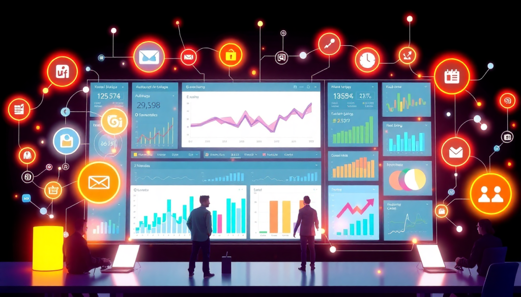 AI data visualization tool for marketing teams displaying marketing analytics automation with an AI reporting assistant, automated dashboard creation, and cross-channel performance tracking for client analytics automation and ROI tracking.