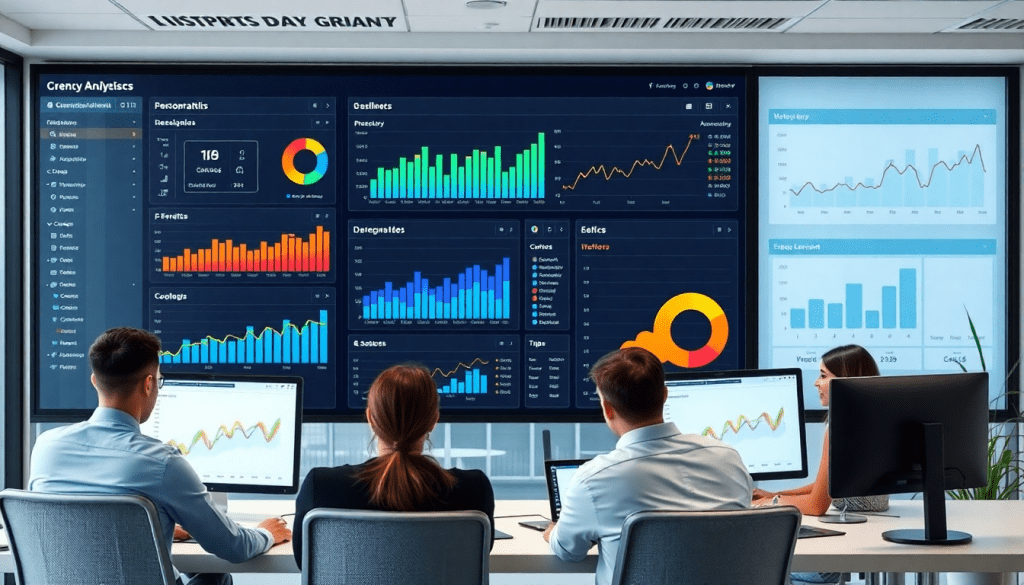Digital marketing team using a white-label marketing dashboard for agencies, showcasing a customizable client dashboard with branded analytics software and automated data visualization for effective client performance tracking and cross-channel reporting.
